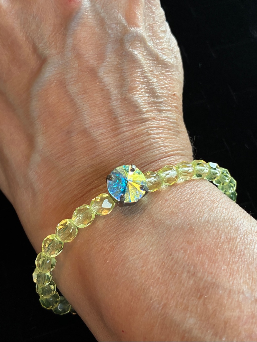 Sabika Swarovski Crystal Bead Stretch Bracelet with Yellow Aurora Center